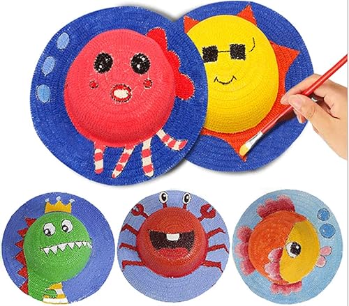 Miniatura 4 de Sombrero de paja de bricolaje para niños, sombrero hecho a mano, sombrero de playa, sombrero de sol de playa, sombrero de pintura artística con