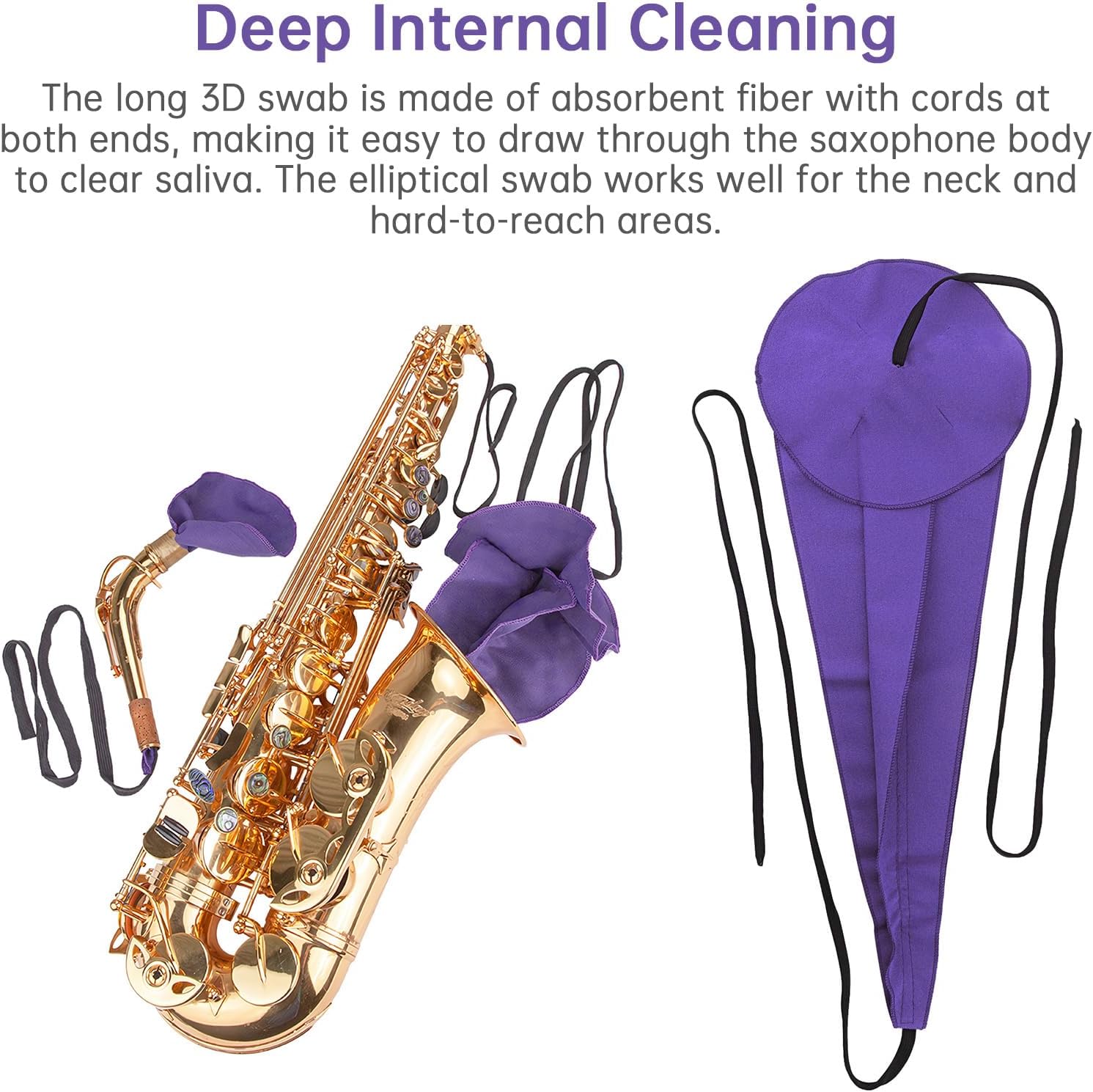 5pcs Alto Tenor Saxophones Cleaning Tools Microfiber Cloth Saxophone Care Sax Cleaning Swab Inner Chamber Cleaning Cloth, Sound Hole Cloth, Mouthpiece Brush (Purple)