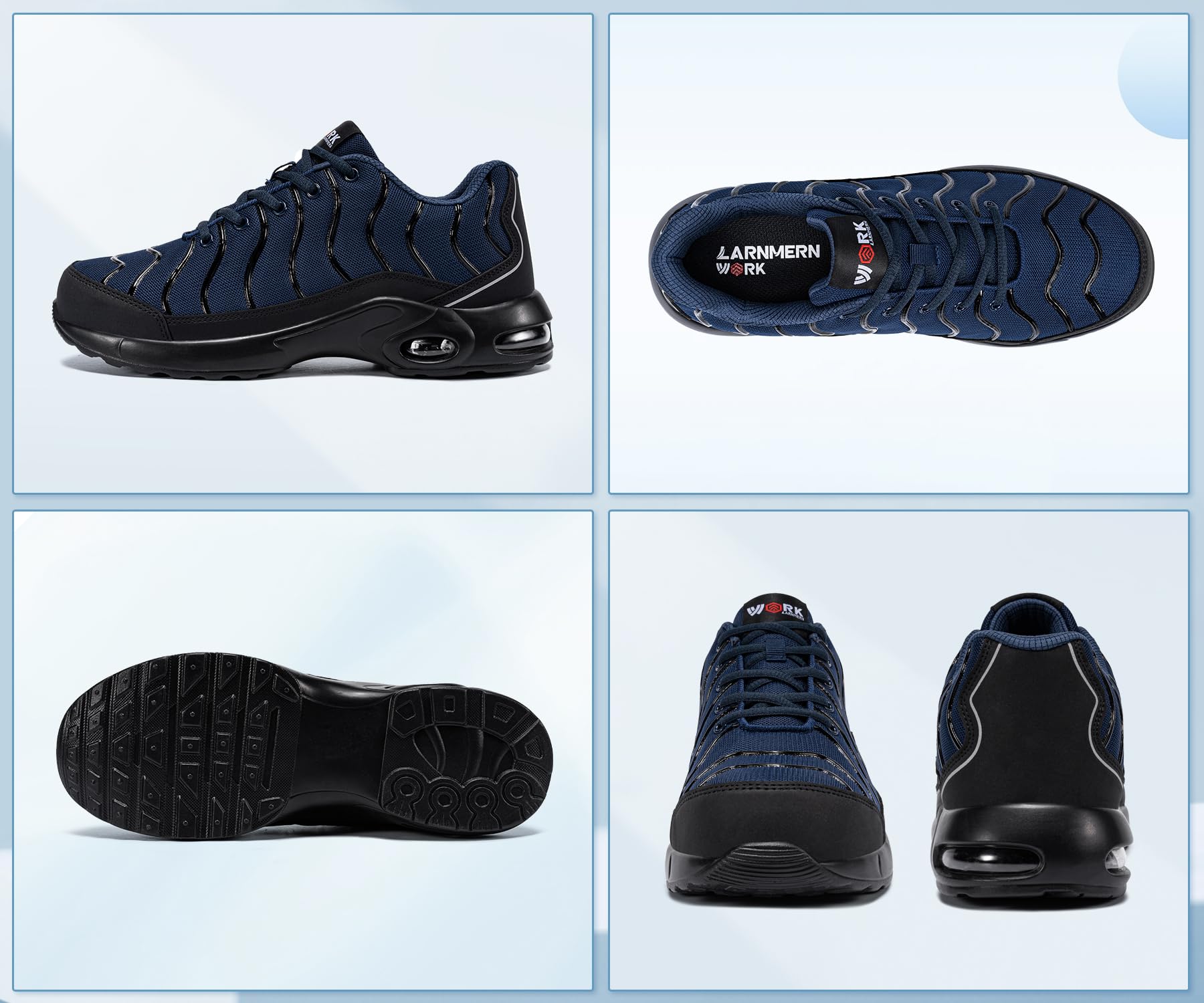 LARNMERN Buty robocze dla mężczyzn i kobiet, lekkie, szerokie i normalne, uniseks, odporne na przebicie, sportowe buty ochronne, stalowe nasadki, komfortowe, oddychające, amortyzacja, poduszka