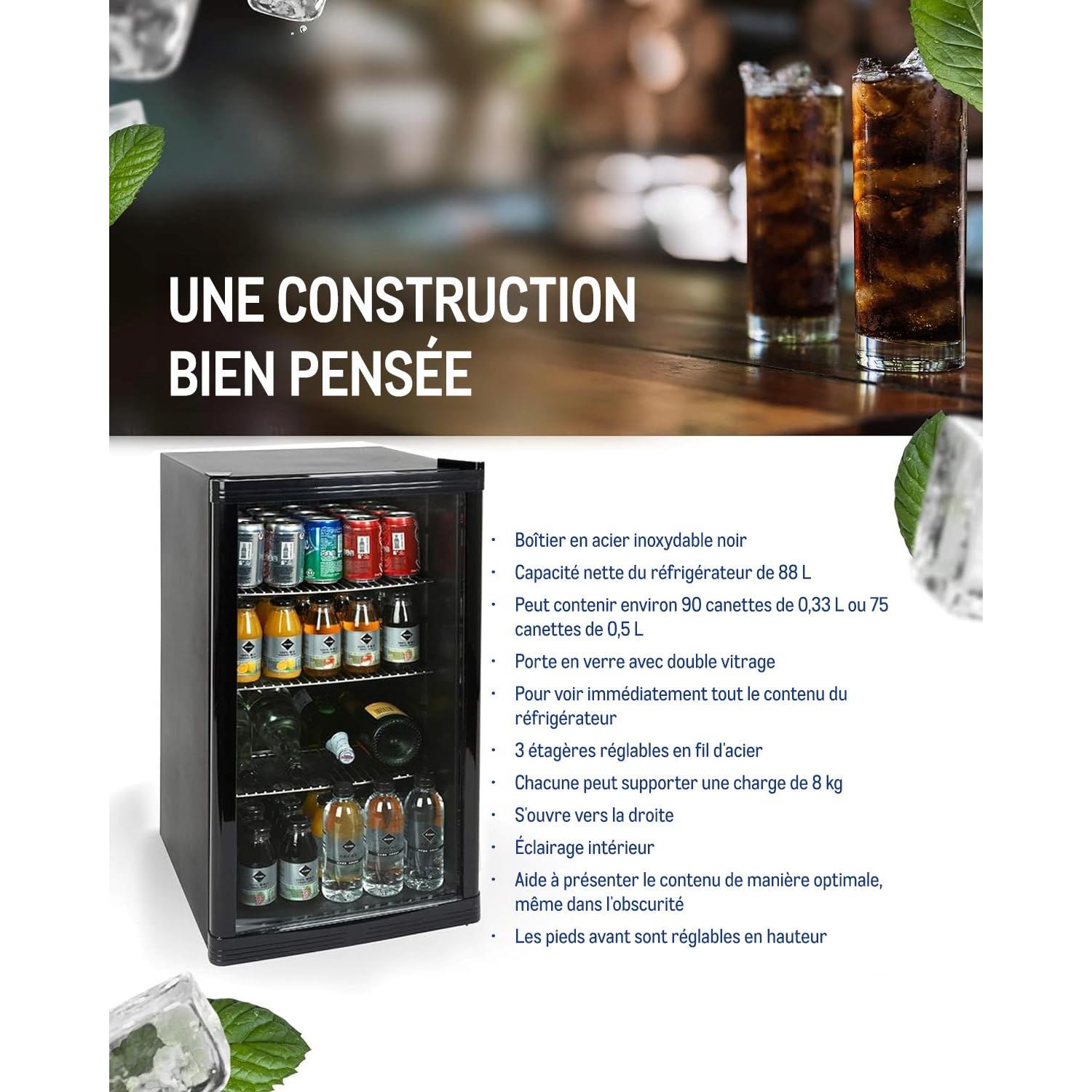 METRO Professional Réfrigérateur à boissons GPC1088, 88 L, 43 x 49 x 83 cm, noir