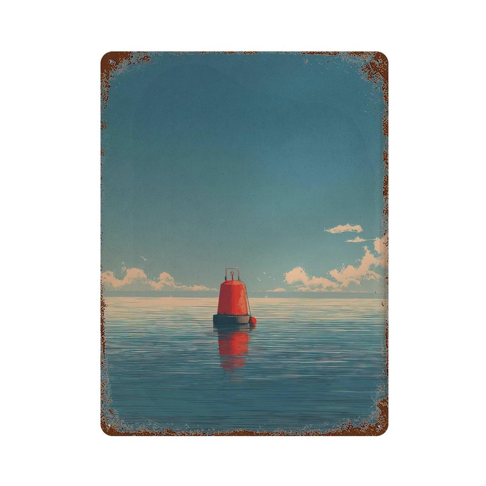 xiaoxiaoshen Red Buoy. Minimalist Serene Wall Decor Art Metal Tin Poster Modern Home Decor Art Home Bar Shop Decorations Vintage Sign 40x30cm