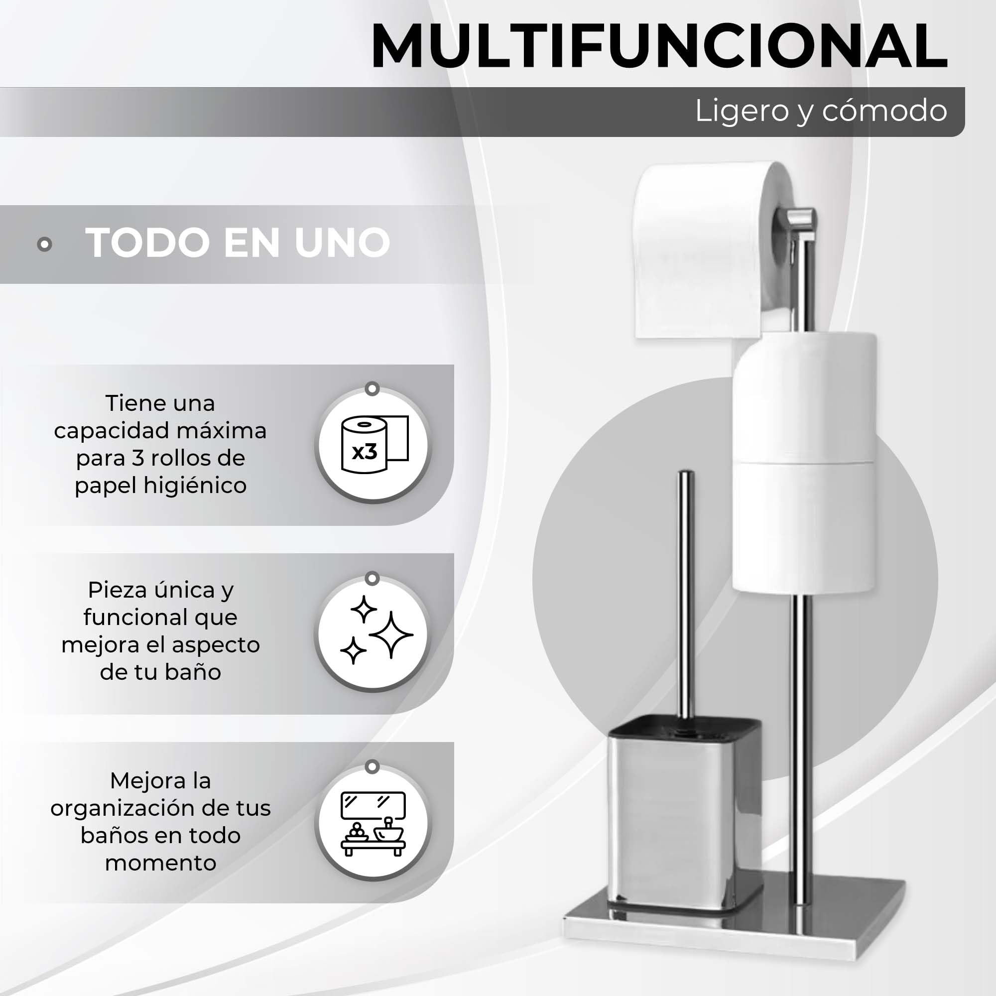 Soporte Para Papel Higiénico De Pie - Base Pesada Antideslizante, Almacena 4 Rollos, Fácil Montaje, Color Negro