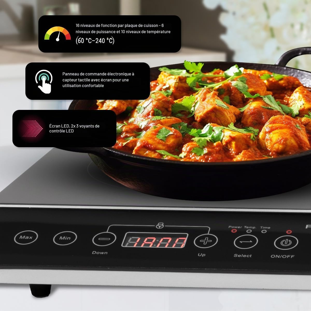 ProfiCook® table de cuisson à induction avec surface en vitrocéramique | 2 plaques | plaque de cuisson avec minuterie 180 min & 16 niveaux | avec arrêt automatique | 3500 W | PC-DKI 1067