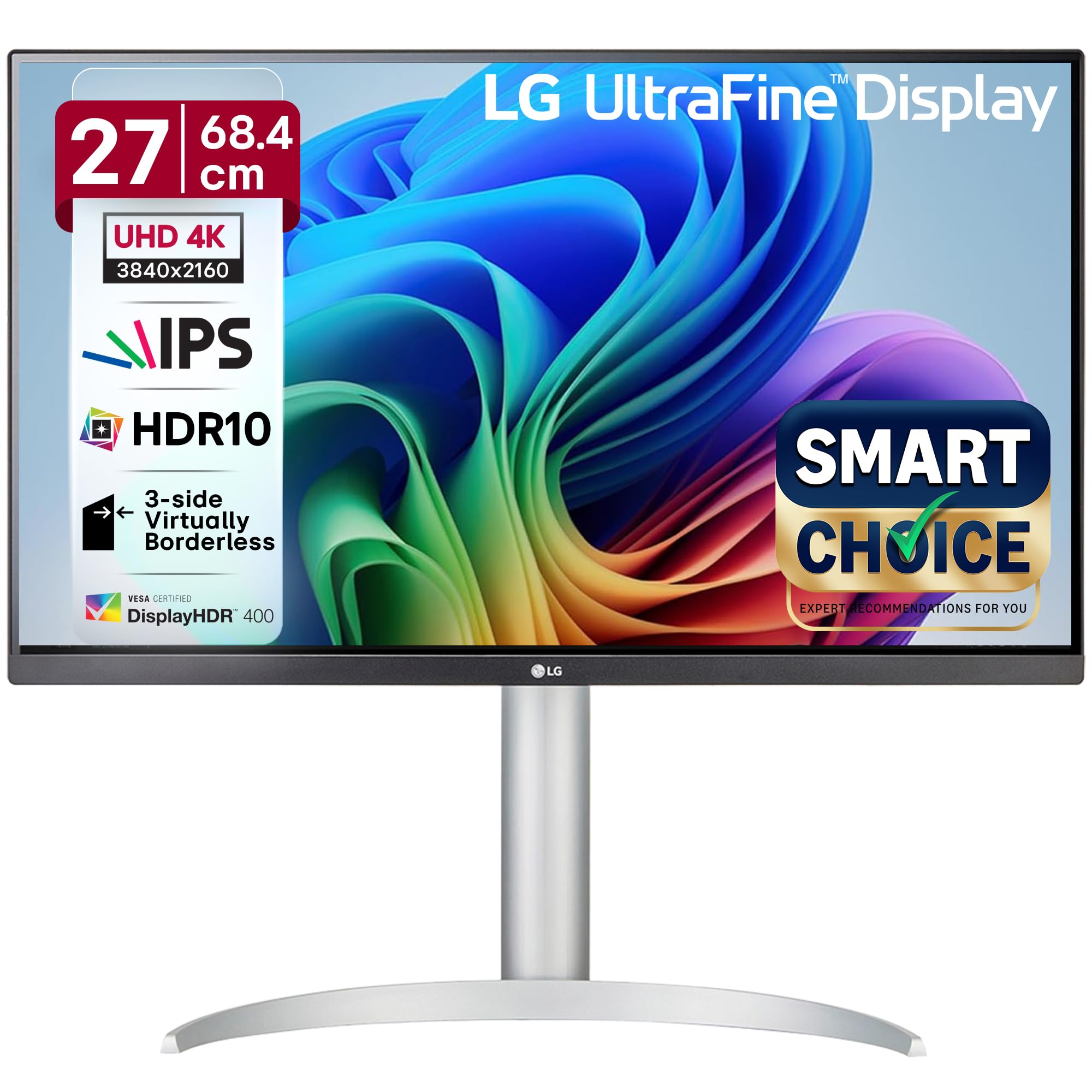 LG 27UP850K Smartchoice 68 cm (27 Inch) Ultrafine UHD (3840 x 2160) IPS Monitor, VESA DisplayHDR 400, 95% DCI-P3, DP, HDMI, USB Type-C (90W PD), Speakers, Integrated Mac Controls, HAS Stand, White — image 1 of 17