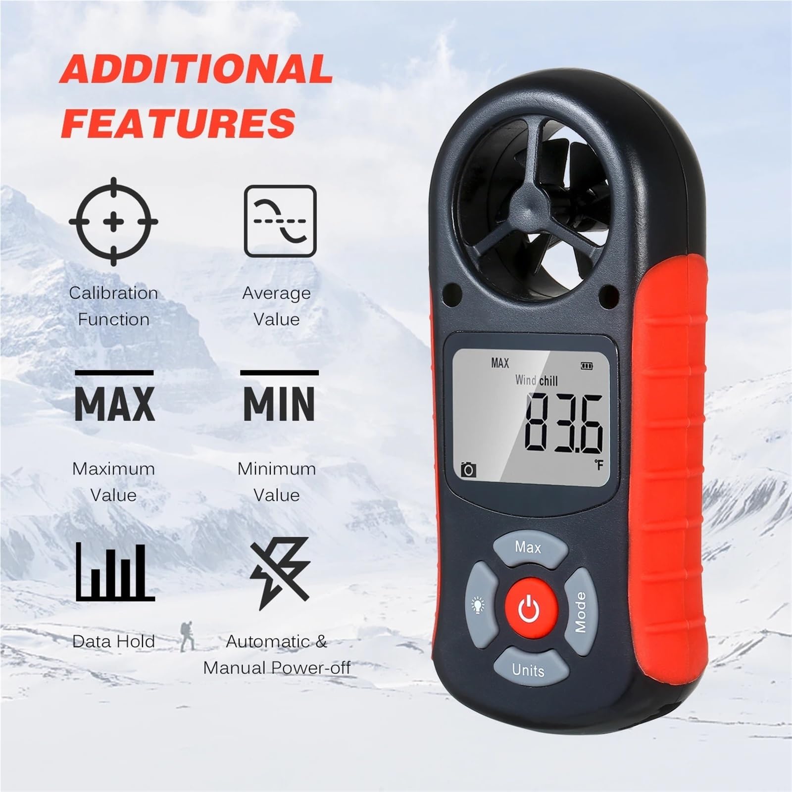 Anemómetro digital, Anemómetro Digital 8 En 1, Medidor De Velocidad Del Viento Mano Para Medir La Temperatura Y El Frío Con Pantalla LCD Retroiluminada