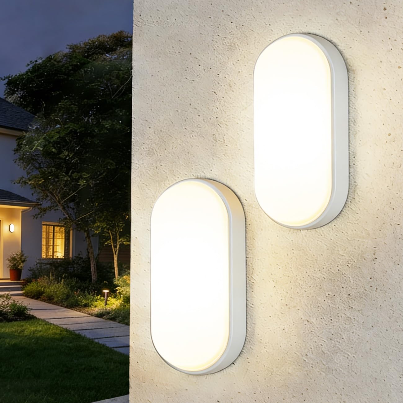 ANWIO 14W Bulkhead Lights Outdoor, Ip54 Led Round Bathroom Light,1400LM,4000K Natural White Wall Outside Light,Waterproof Outside Lights Mains Powered for Porch,Kitchen, Bedroom,Living Room (2 Pack)