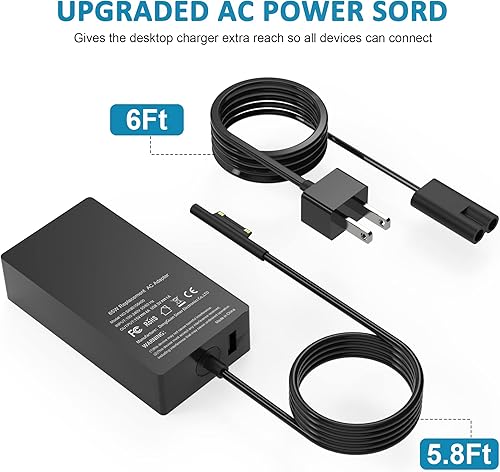 Miniatura 5 de Cargador Surface Pro de 65W para Microsoft Surface Laptop Pro X, 9, 8, 7+, 7, 6, 5, 4, 3 Windows Surface Laptop 5, 4, 3, 2, 1, Studio, Surface Book,