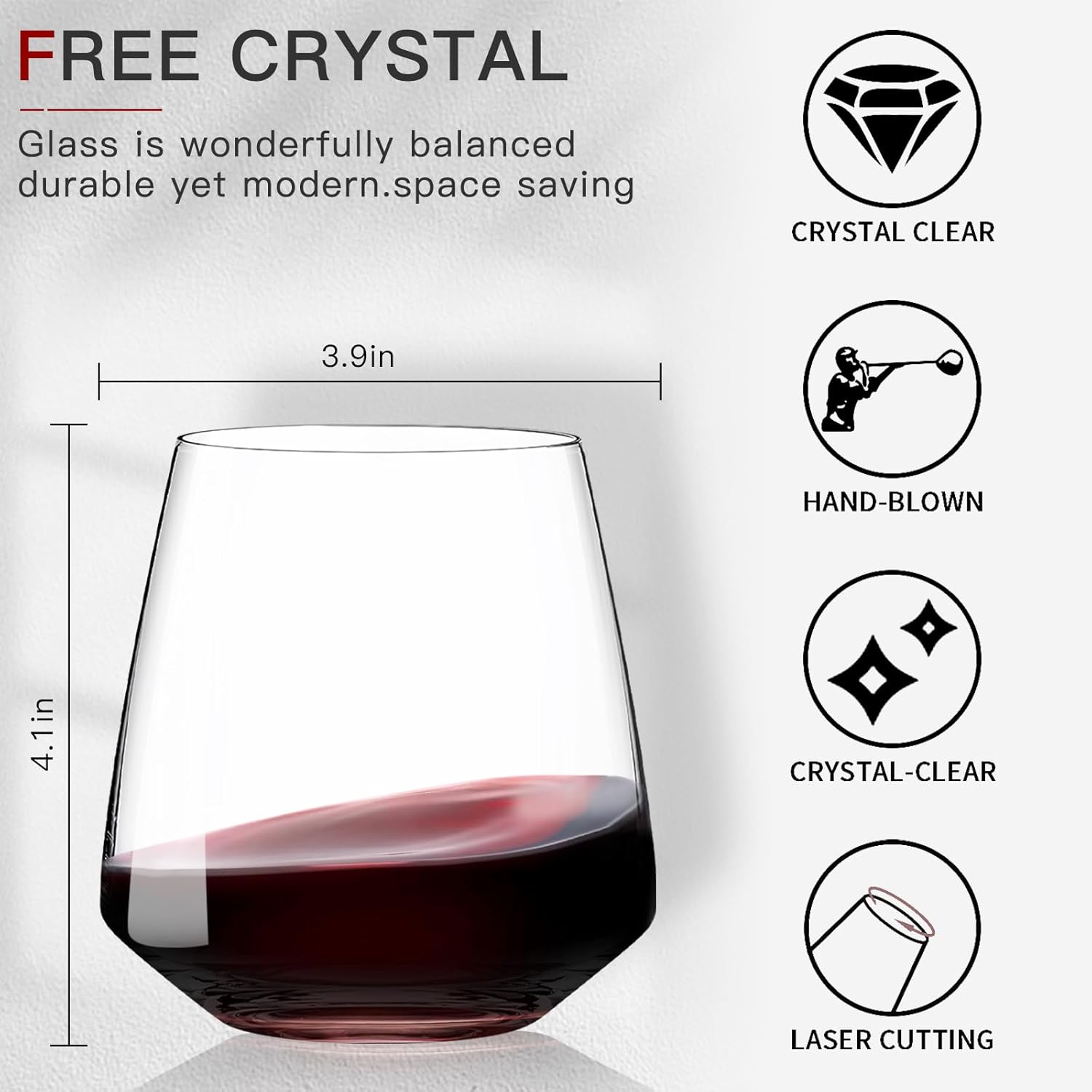 Stemless Wine Glasses Set of 6-15oz【Hand-Blown】 Durable Red White Wine Glasses,Unique Crystal Gifts for Him/Her for Wedding, Birthday，Engagement,Valentine's Day - Image 6