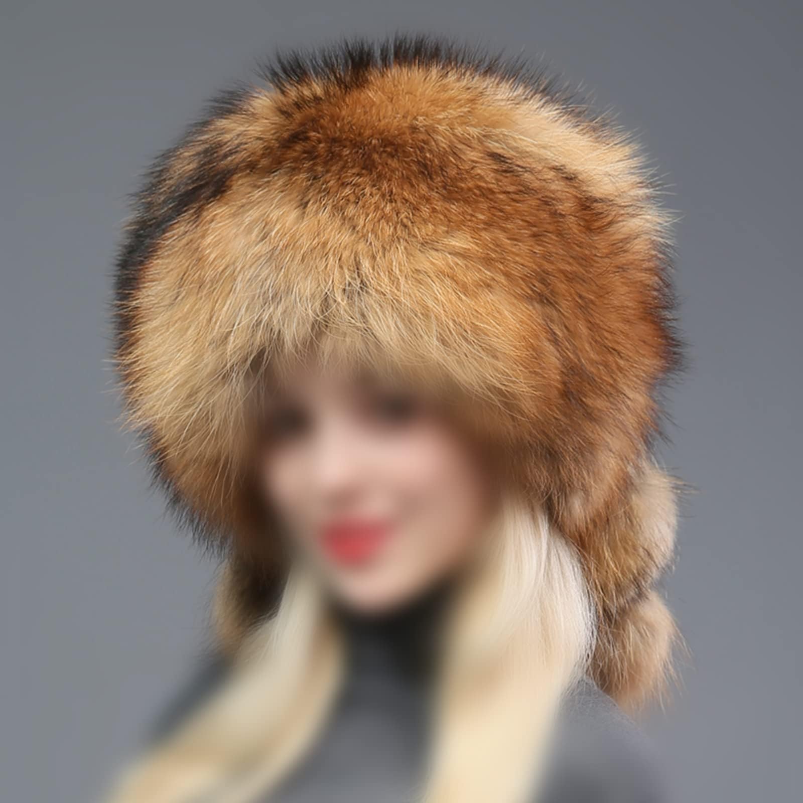 2021 New Mink Fur Hat for Womens,Winter Earwarmer Fluffy Fox Fur Headband,Russian Fur Hat for Women,Yellow-M