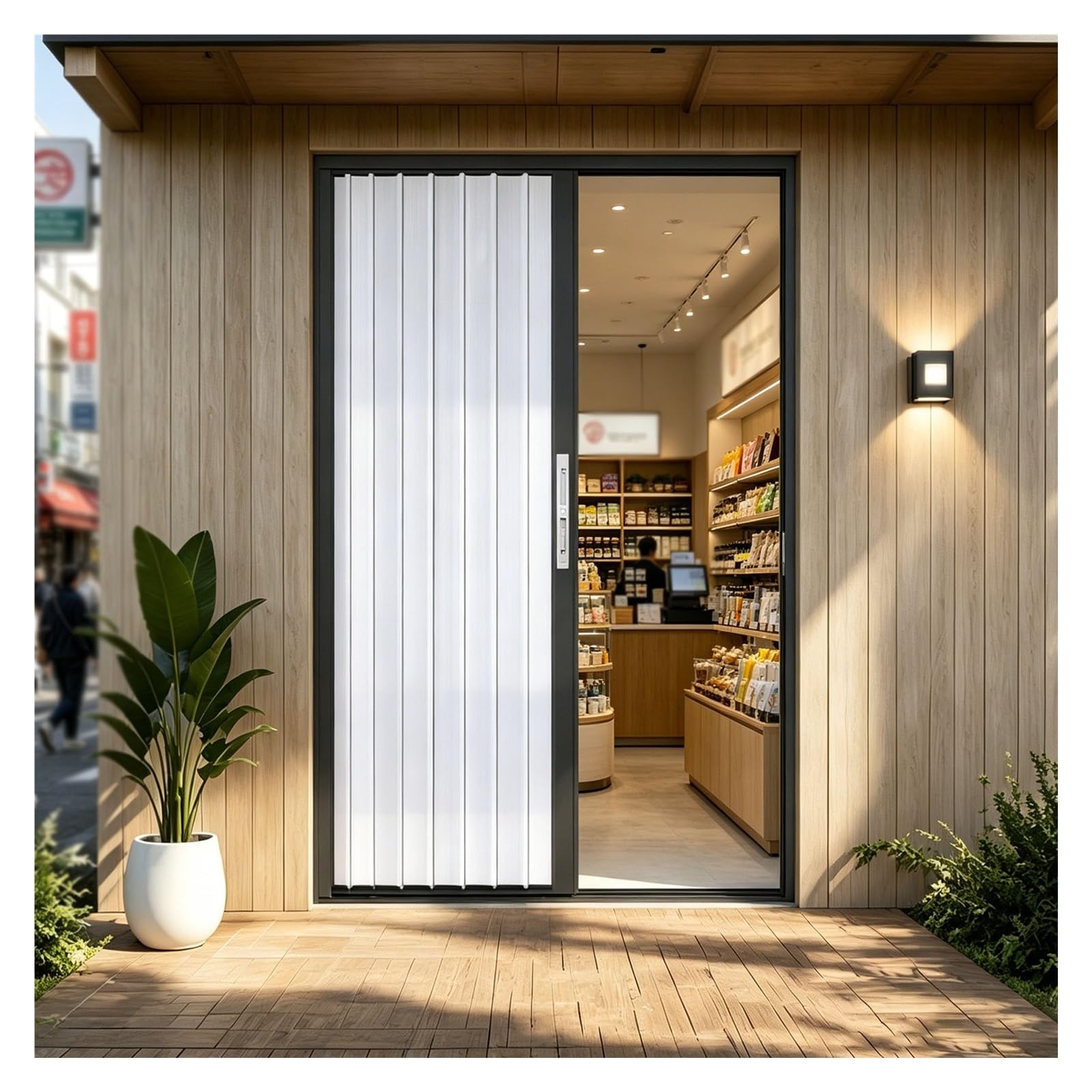 Tyzlup White Folding Partition Door For Retail Store Cafe Office Entrance, Outdoor Aluminum Sliding Folding Door Customizable, Space Saving Room Divider Easy Install(125X200cm(49X79in))