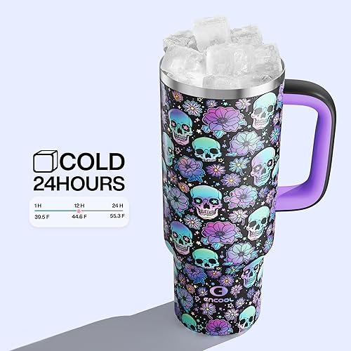 Miniatura 5 de Vaso de Halloween de 40 onzas con asa y pajilla, botella de agua de acero inoxidable aislada con pajilla, a prueba de fugas, apto para portavasos,