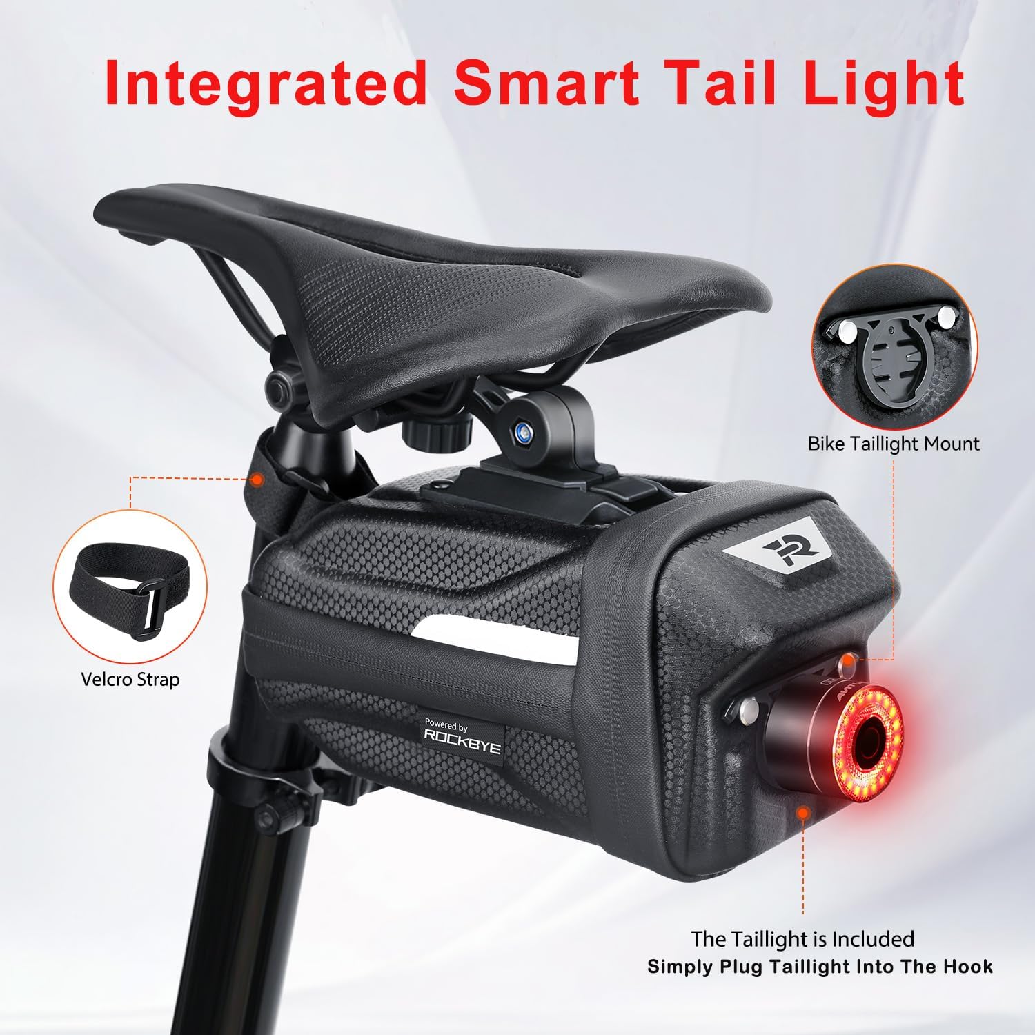 YBLNTEK Bike Saddle Bag with Rear Bicycle Light, 2.0L Waterproof Bike Seat Bag, 3D Hard Shell Bikes Pouch Cycling Wedge Pack Accessories for Road Mountain Bikes