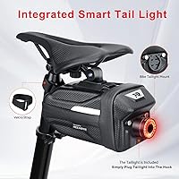 Vista 5 de YBLNTEK Bolsa de sillín de bicicleta con luz trasera para bicicleta, bolsa de asiento de bicicleta impermeable de 2.0L, bolsa de bicicleta rígida
