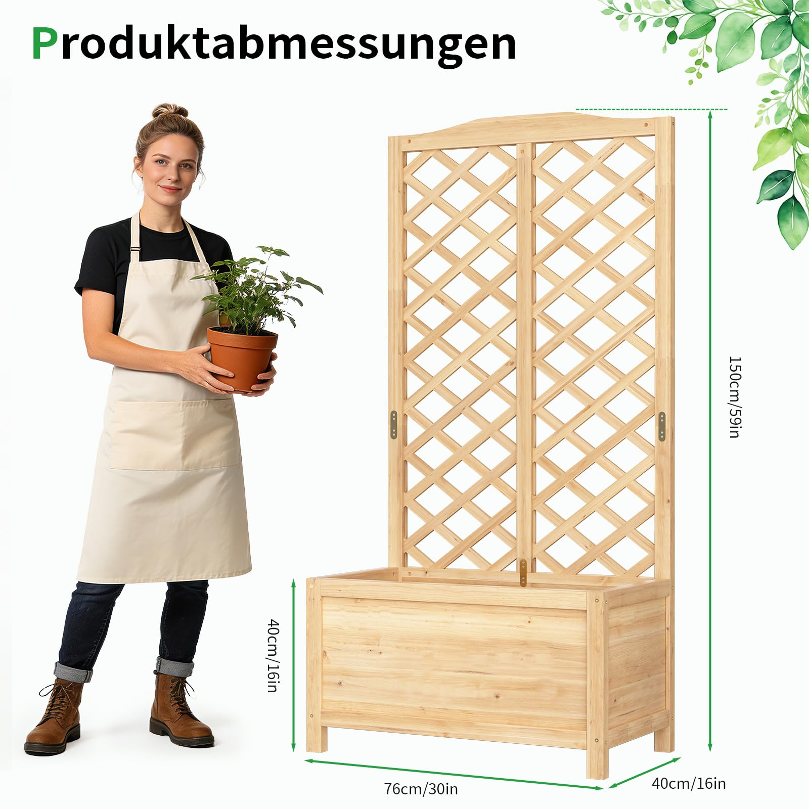 SUNYRISY Holz Hochbeet mit Rankgitter Blumenkasten mit Rankhilfe | Garten Pflanzkübel mit Spalier, Sichtschutz Garten Pflanzkasten Pflanzkübel für Anbau Kletterpflanzen, 76 x 40 x 150 cm