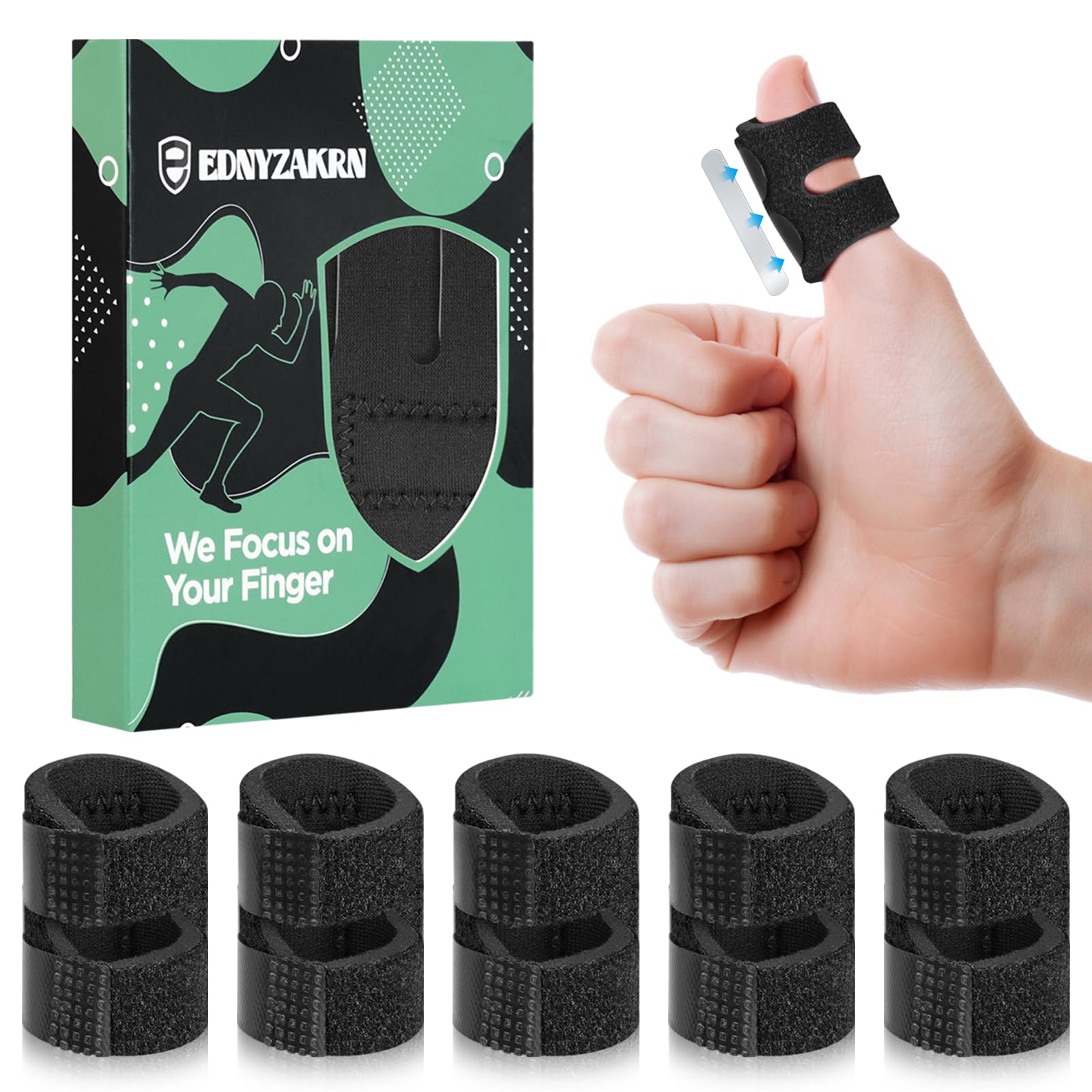 5Pcs Thumb Splints, Small Finger Brace for Trigger Finger - Broken Finger - Arthritis - Straightening, Finger Support for Index - Middle - Ring - Little Fingers (Black)