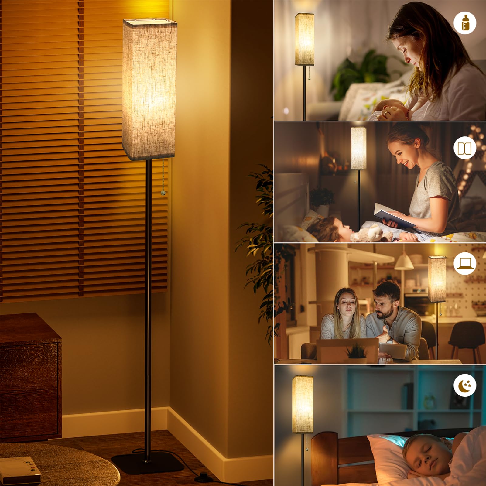 Lampada da Terra, lampade Soggiorno Moderne con 3 Temperature di colore, Lampadina LED, Lampada con Paralume in Lino, Piantana Lampade da Terra per Camera da Letto, Soggiorno, Ufficio, Studio, 170cm