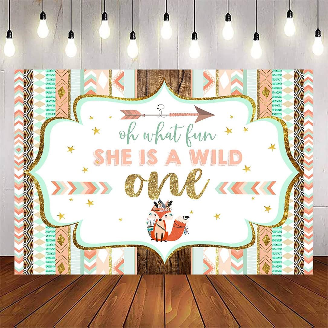Avezano She's a Wild One Birthday Backdrop Tribal Teepee Tent Boho Theme First Birthday Background Decorations Girl 1st Birthday Banner Supplies (7x5ft)
