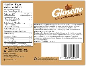GLOSETTE Almonds, Chocolate Covered Candy, Valentines Candy, Chocolate Candy for Sharing, Perfect for Movies, 42g (Box of 18)