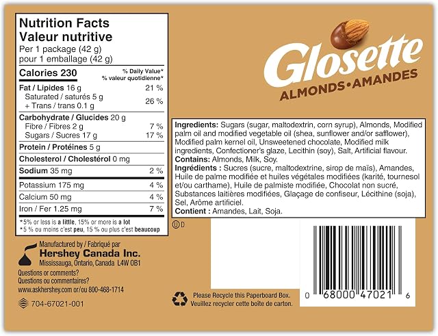 GLOSETTE Almonds, Chocolate Covered Candy, Valentines Candy, Chocolate Candy for Sharing, Perfect for Movies, 42g (Box of 18)