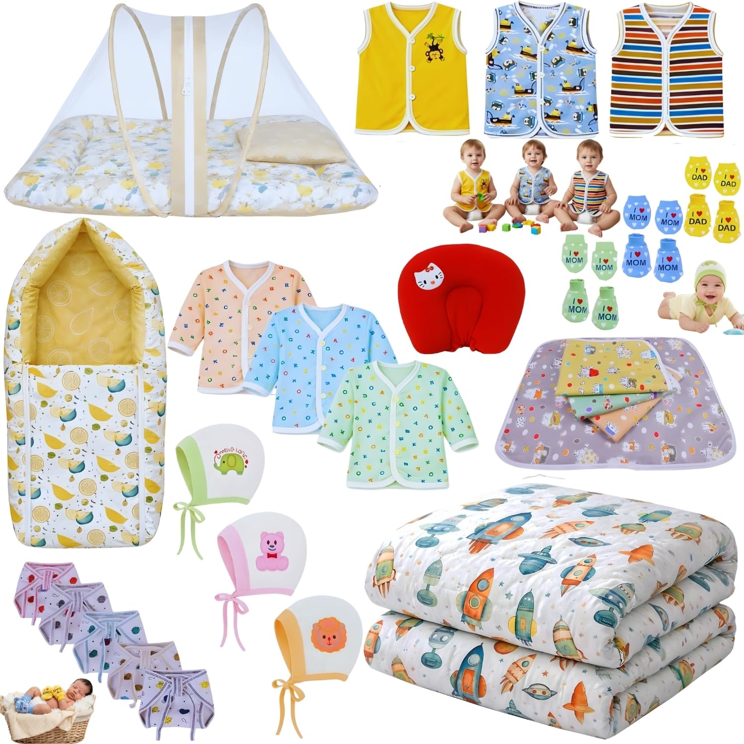 Toddylon Newborn Baby Essentials Kit 28 Items Combo Set | New Born Baby Kit 0–6 Months | Baby Products Maternity Delivery Bag Kit (Orange)-image-33