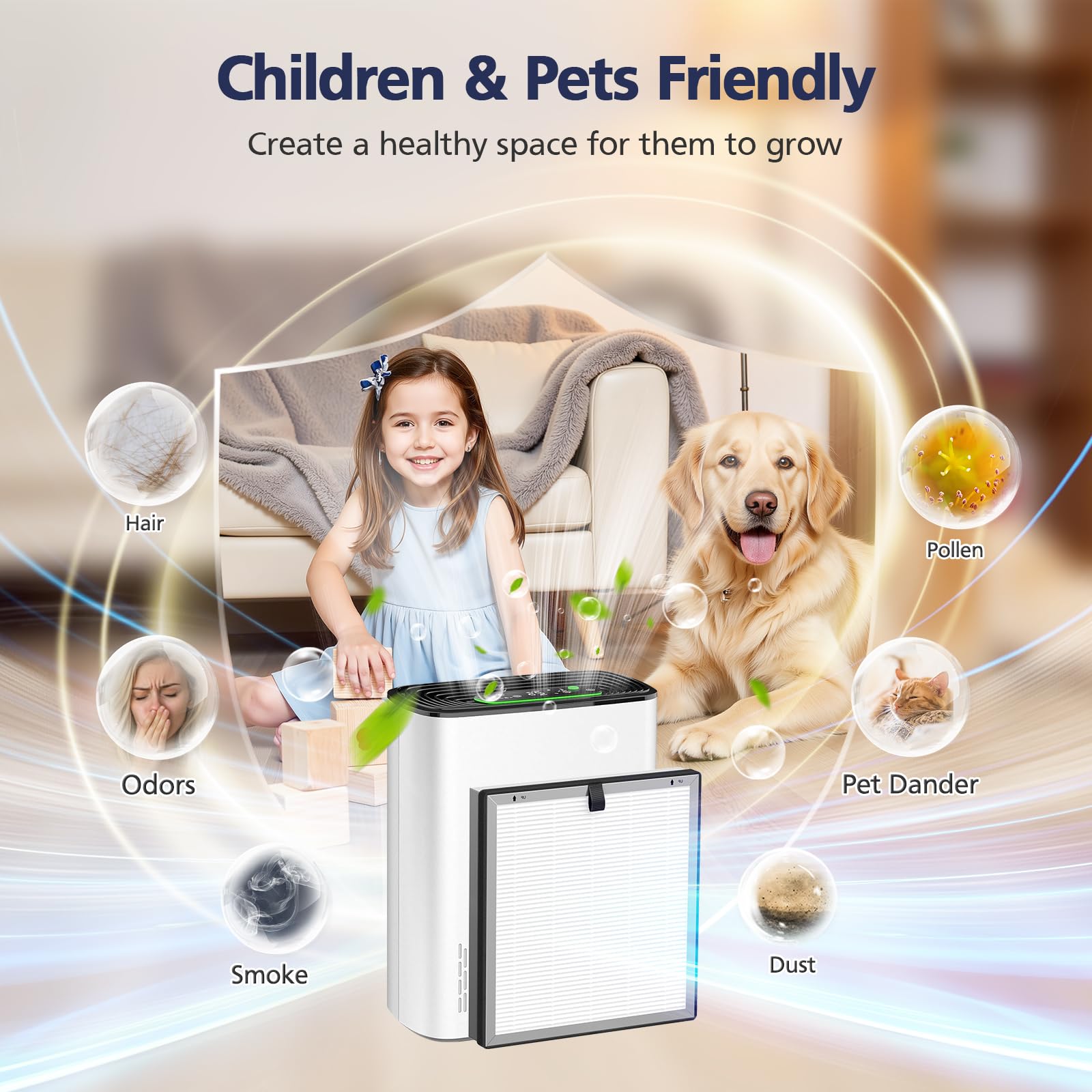Filtro de repuesto APH3000 compatible con el purificador de aire KNKA APH3000 | Filtro de aire HEPA 3 en 1 y filtro de carbón activado para polvo, polen, caspa de mascotas, olor, humo, paquete de 2