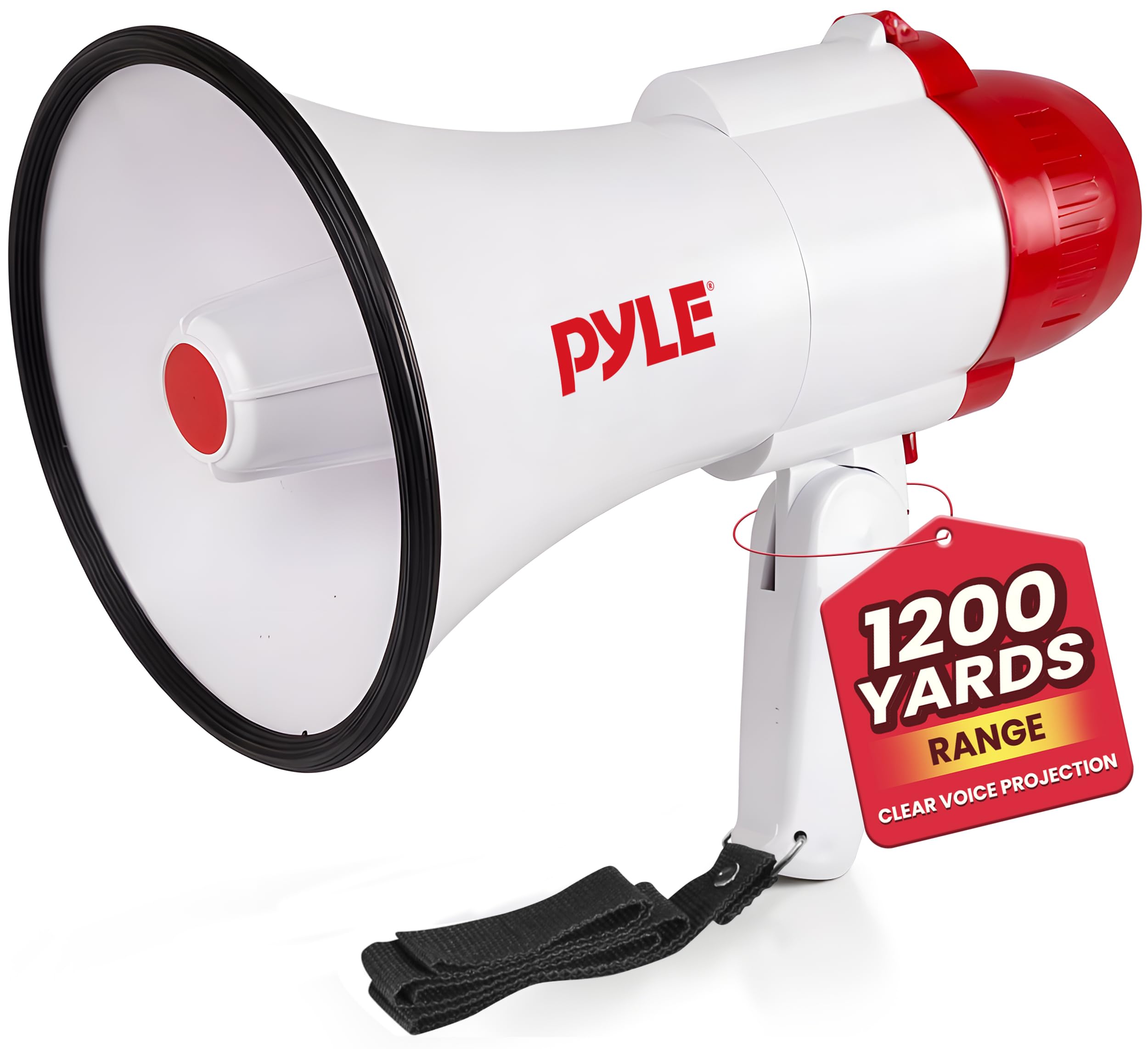 Lightweight 30-Watt Megaphone Bullhorn Speaker - Adjustable Volume, Built-in Siren for 800-Yard Range Suitable for Indoor/Outdoor Sports, Cheerleading, and Events (PMP30)