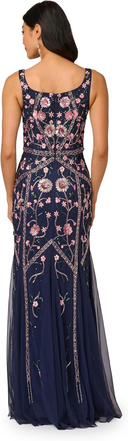 Adrianna Papell Women's Bead Godet Long Dress