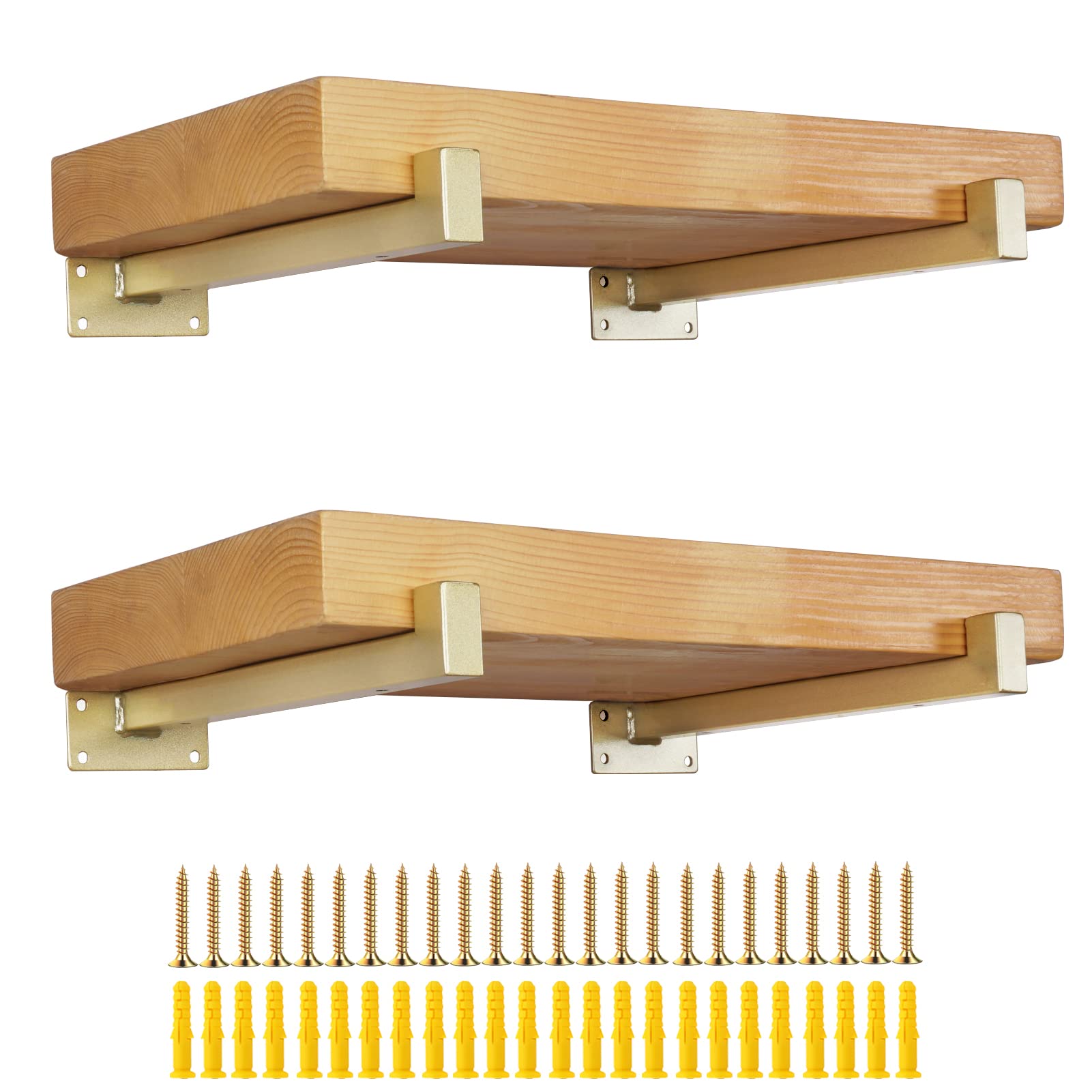 AddGraceShelf Bracket 4pcs Industrial Black Bracket Heavy Duty Floating Shelf Bracket for Shelves Support Board (8inch) Gold