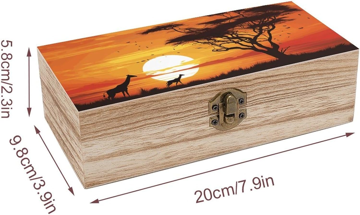 Wooden Box with Hinged Lid - Funny African Sunset Keepsake Memory Boxes Natural Craft Storage Organizer for Jewelry, Art Supplies, DIY Projects | Handmade Gift Box for Home image 3