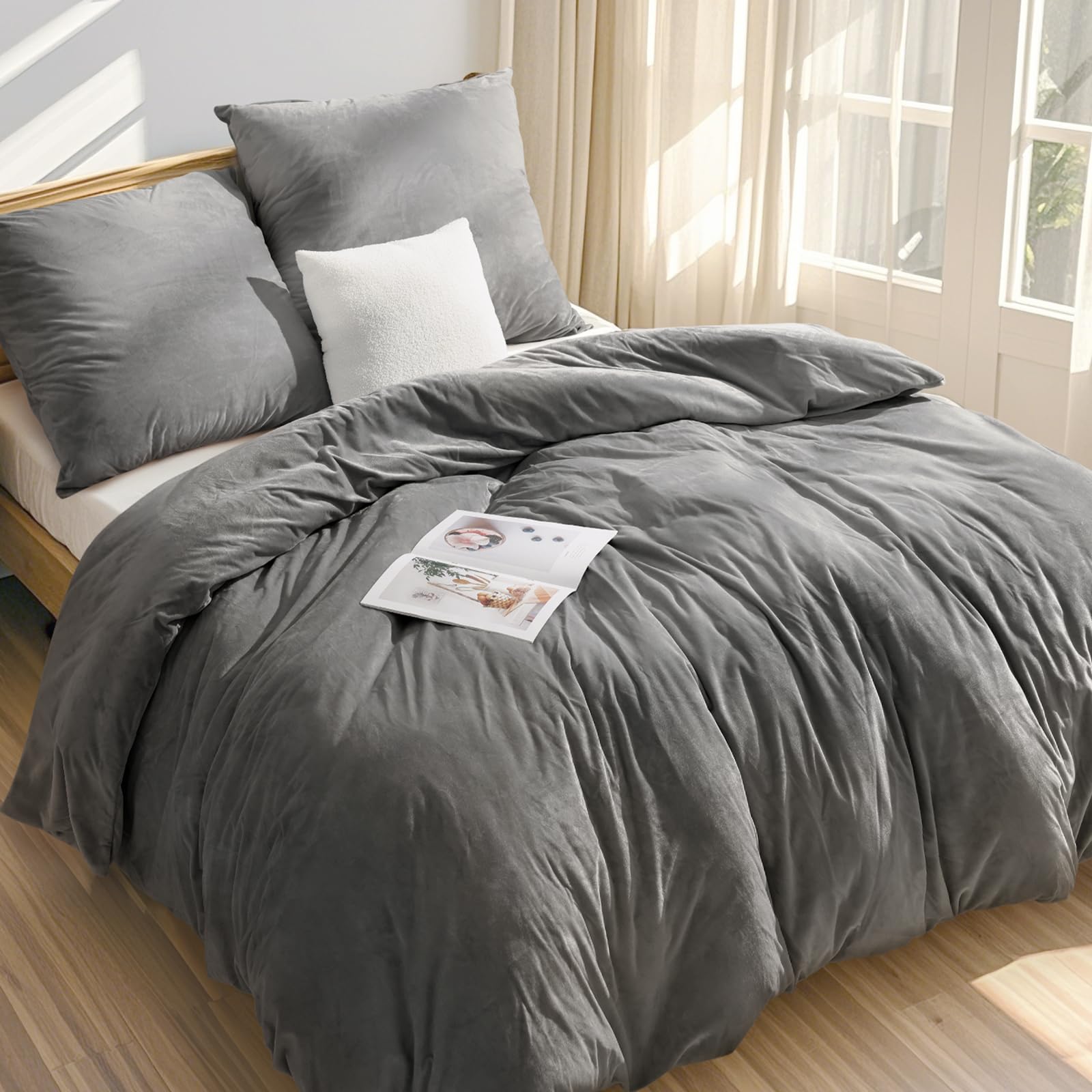 Funda Edredon Cama de Terciopelo Cristalino 3 Piezas para Otoño/Invierno, Cálido & Suave, 1 Ropa de Cama 155x220cm + 2 Fundas de Almohada 80x80cm, Amigable con la Piel, Sin Arrugas, Lavable a Máquina