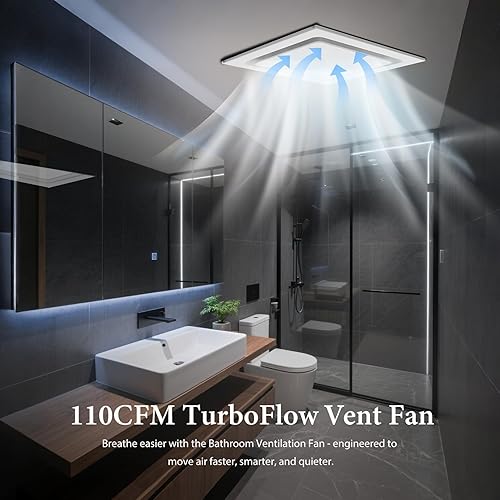 Miniatura 3 de Bathroom Exhaust Fan 10" Panel Ultra Quiet without Light（8x8 Mount）, 110CFM, 4" Duct for Bathroom/Garage/Home