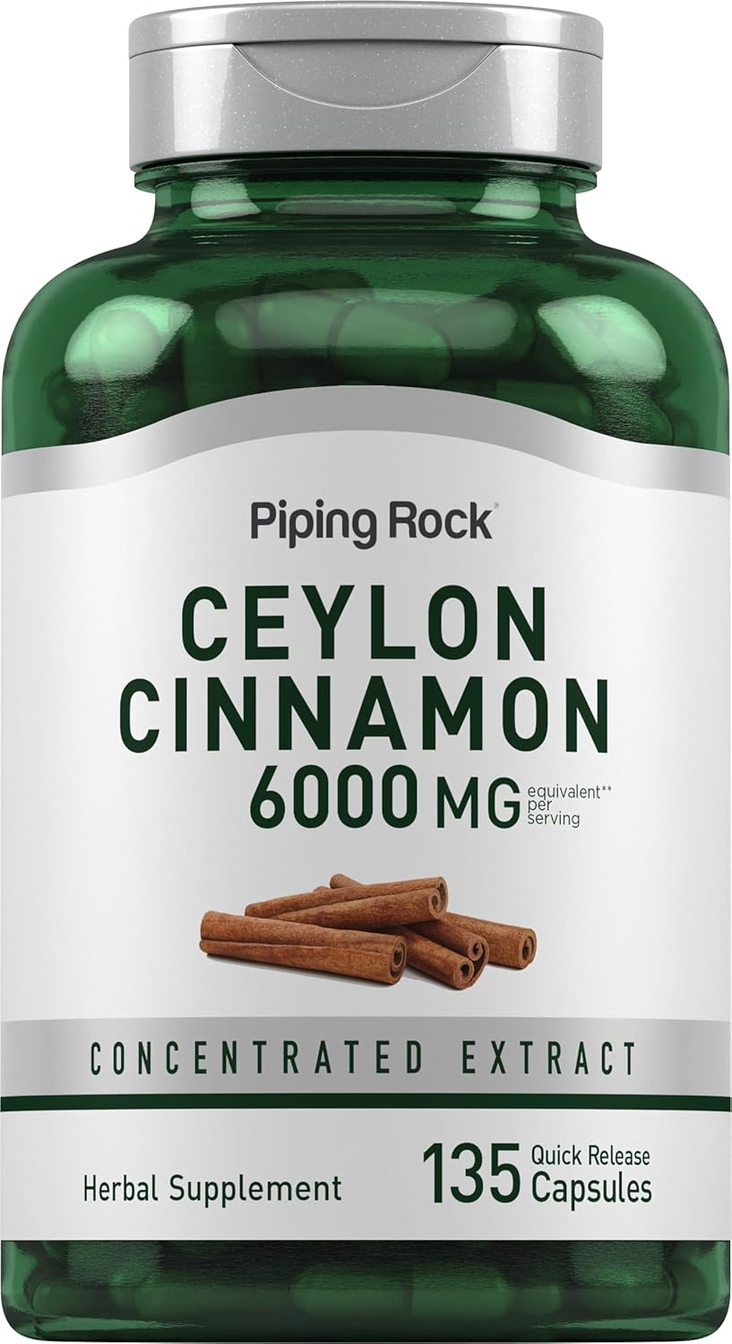 Piping Rock Ceylon Cinnamon Capsules 6000mg | 135 Count | Concentrated Herbal Extract Supplement | for Men and Women | Non-GMO, Gluten Free Piping Rock Ceylon Cinnamon Capsules 6000mg | 135 Count | Concentrated Herbal Extract Supplement | for Men and Women | Non-GMO, Gluten Free