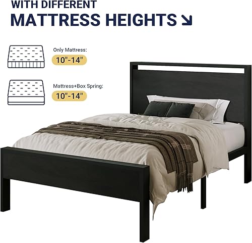 Miniatura 36 de Allewie Base de cama de plataforma tamaño King con cabecera y estribo de madera, soporte de 12 listones de metal resistente, no necesita somier,