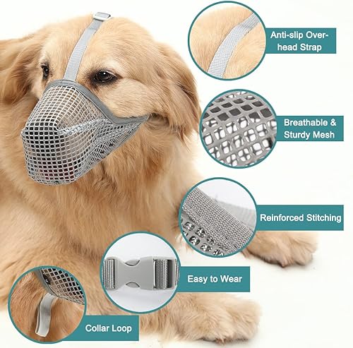Miniatura 2 de Bozal para perro, bozales cubiertos de malla suave para perros pequeños, medianos y grandes, bozal de protección de cebo envenenado con correas