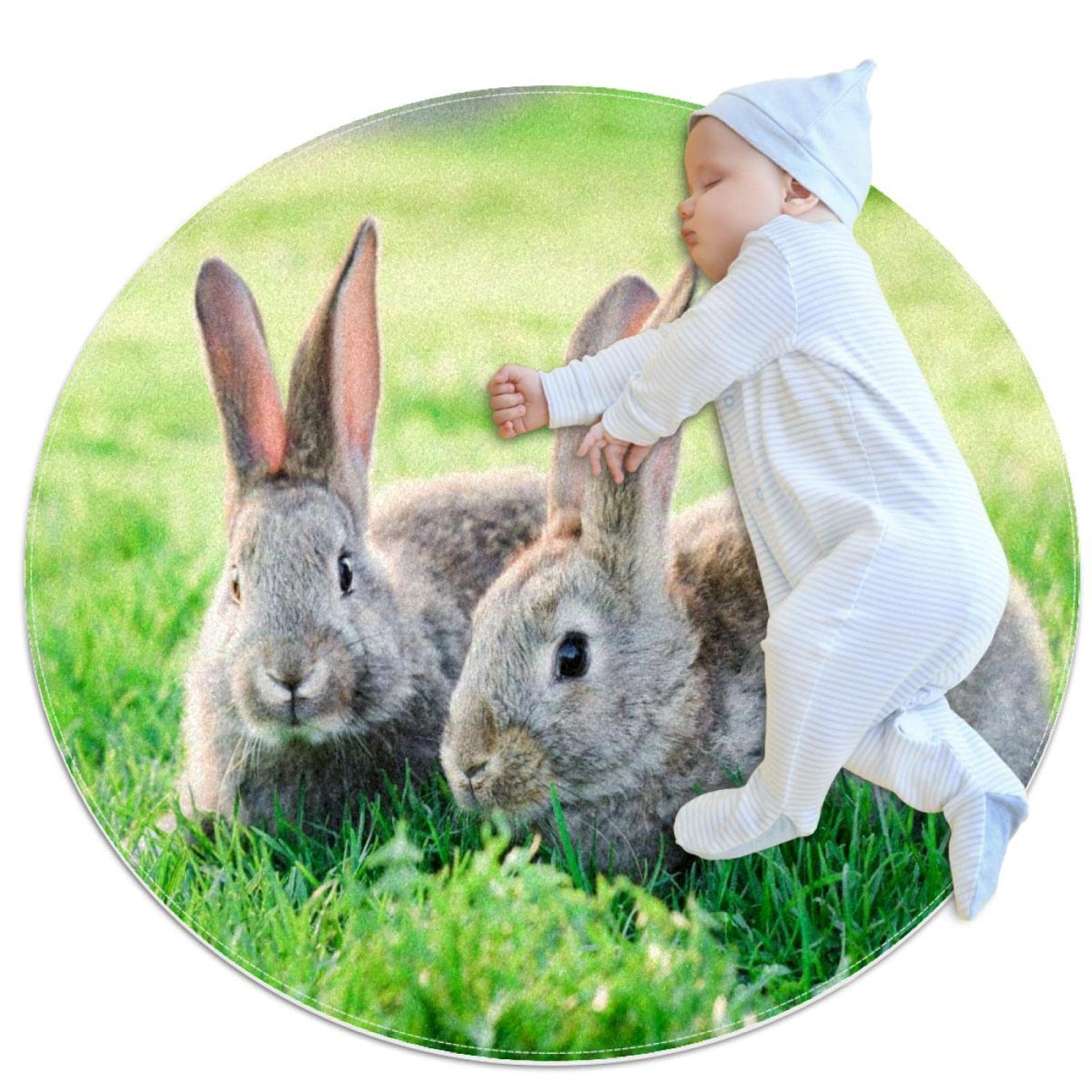 Tapis de salle de bain lapin rond 1m anti-glisse pour rassurer les parents dans la douche