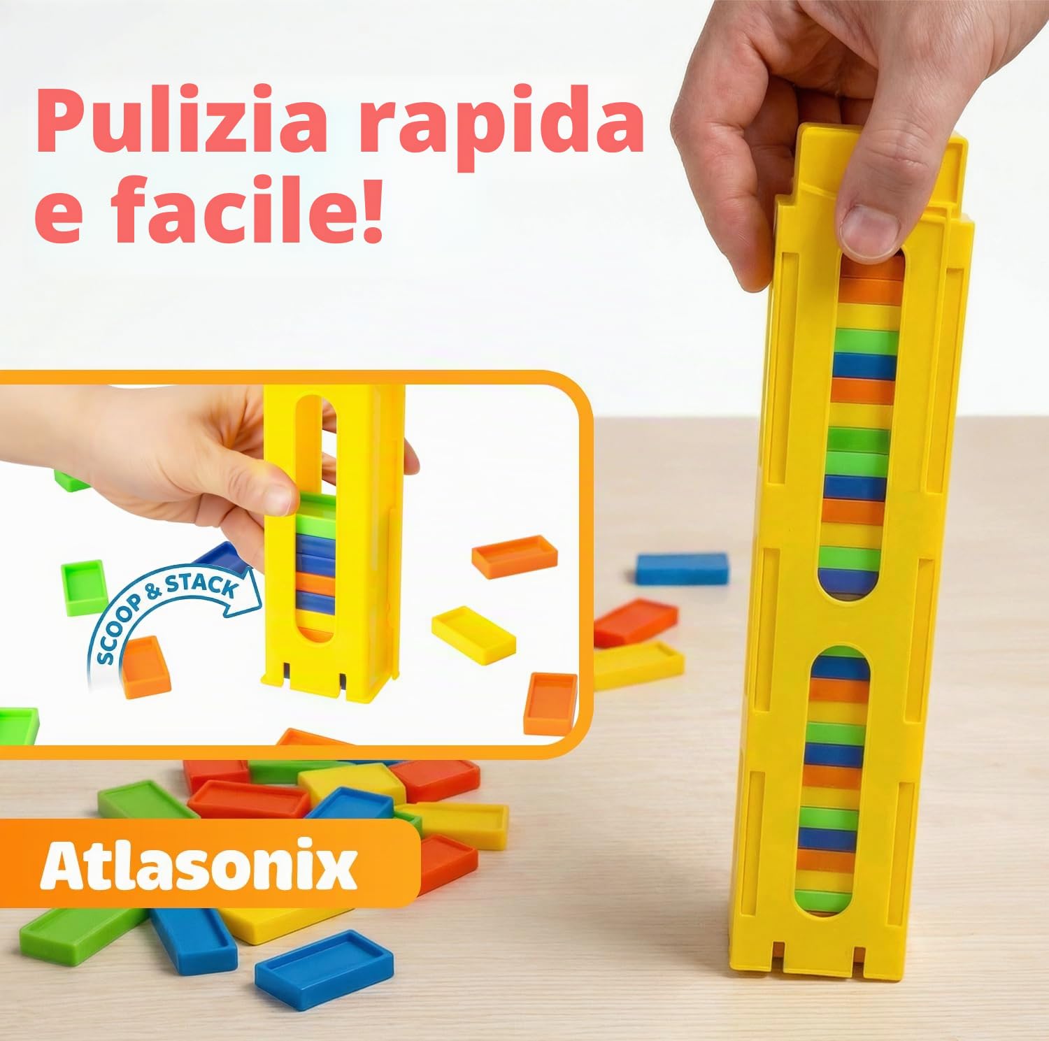 Atlasonix Domino Train Set da 160 pezzi per domino per bambini, prepara automaticamente la tua esperienza di rally per ragazzi e ragazze dai 3 agli 8 anni, rosso