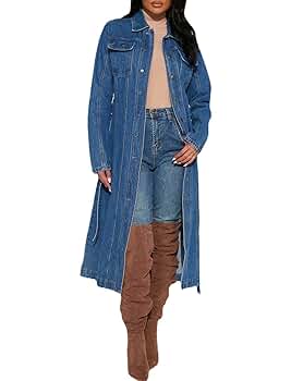 CXINS Women's Fashion Pockets Button Down Midi Long Denim