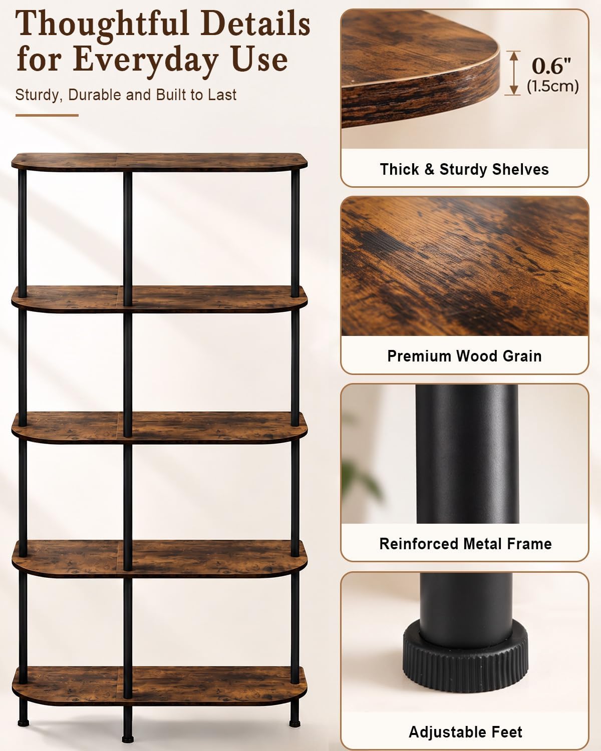 Golener 5-Tier Corner Shelf, Adjustable Corner Stand, Tall Corner Shelves