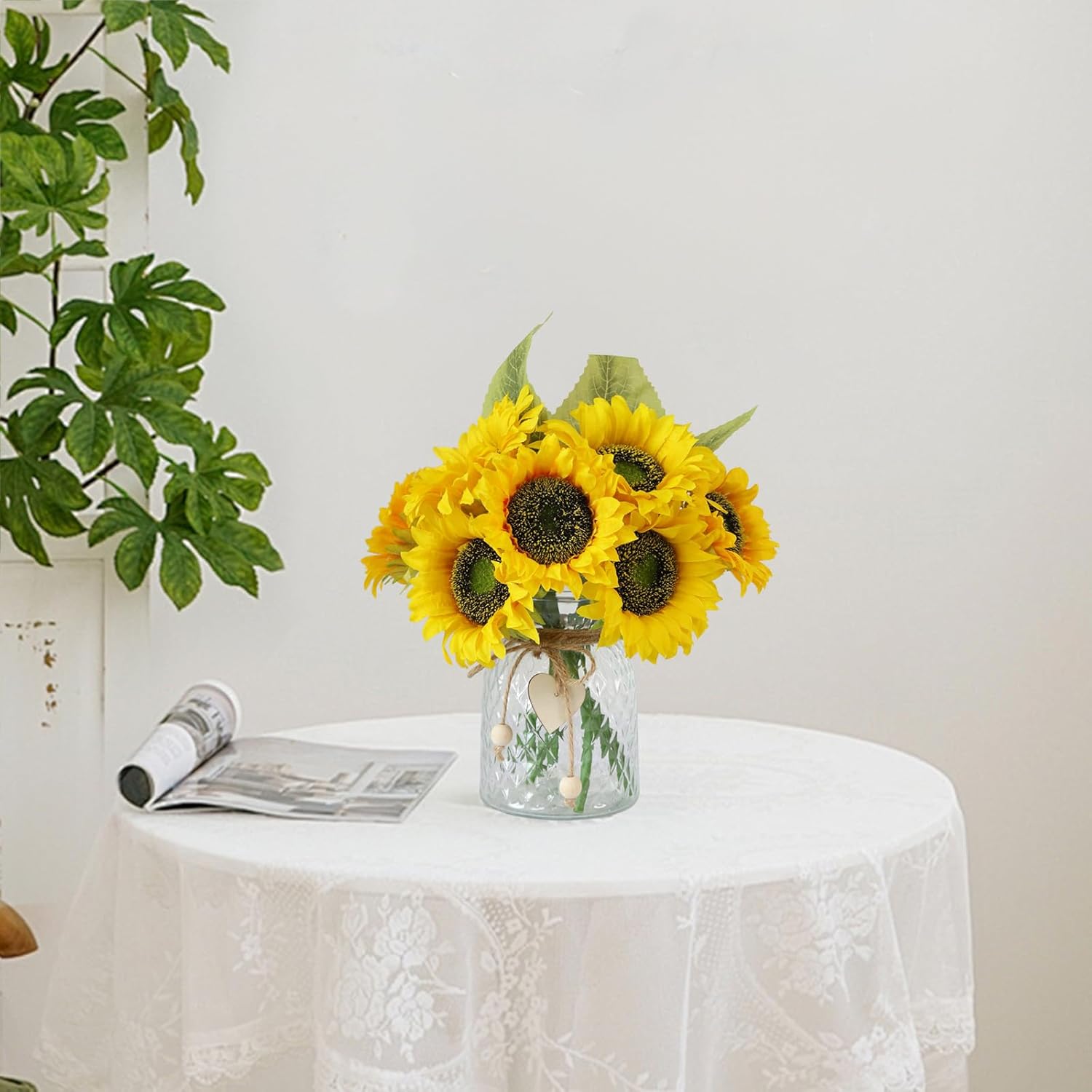 Artificial Sunflowers Flowers with Vase,Fake Flowers Bouquet for Sunflower Decor,Sunflower Kitchen Decor,Silk Flowers for Home Decor Living Room,Flower Centerpieces for Tables,Office Decor,Boho Decor - Image 9