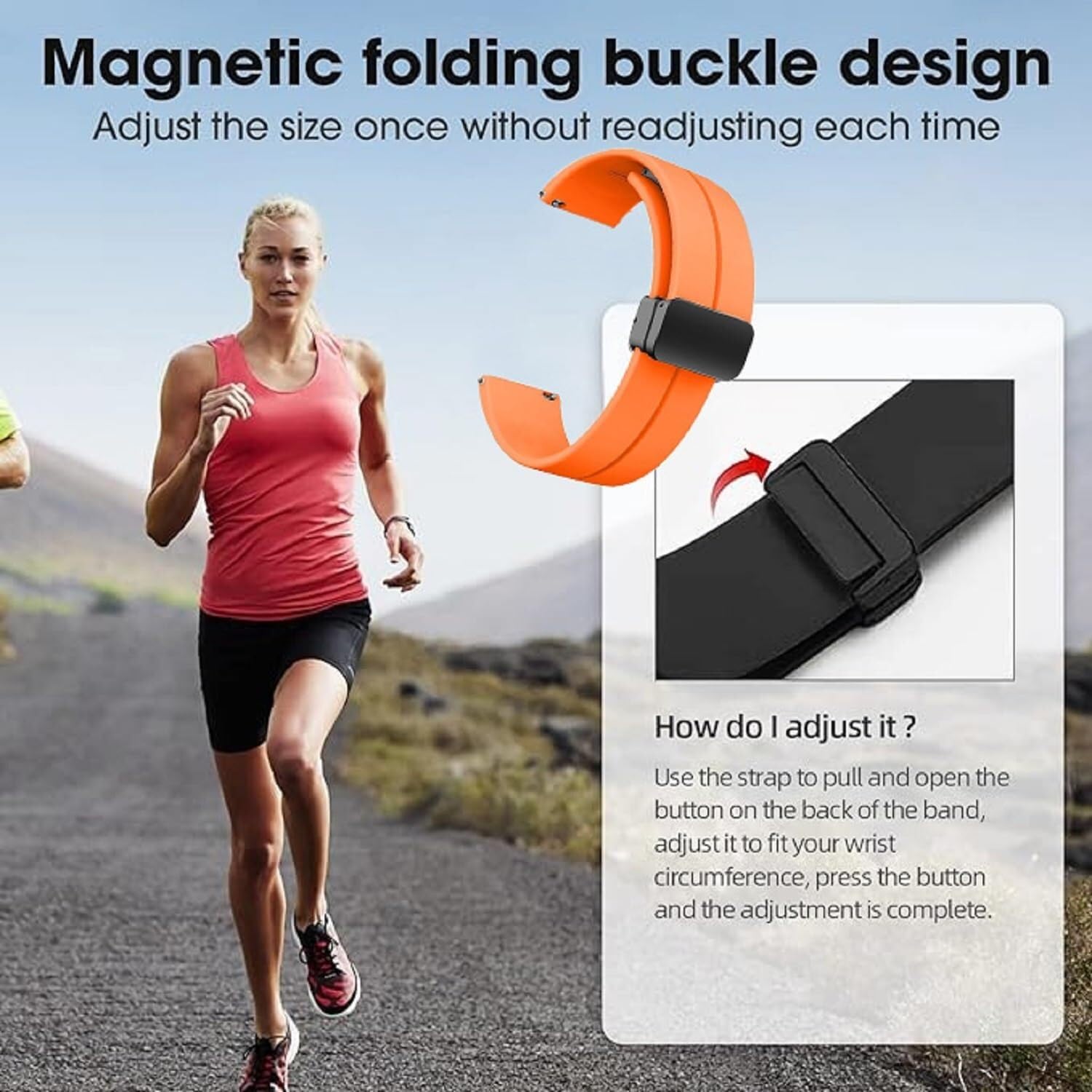 Cinturini in silicone da 20 mm 22 mm, cinturini per orologi sportivi a sgancio rapido con fibbia pieghevole magnetica per uomo donna