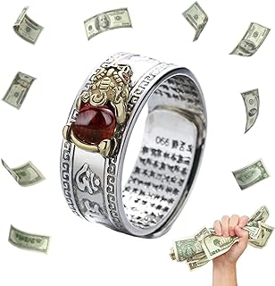 Feng Shui Pixiu Mantra Amulet Lucky Adjustable Ring Buddhist Good Luck Mantra Double Protection Wealth Love Health Ring Vintage Ring Jewelry Gift