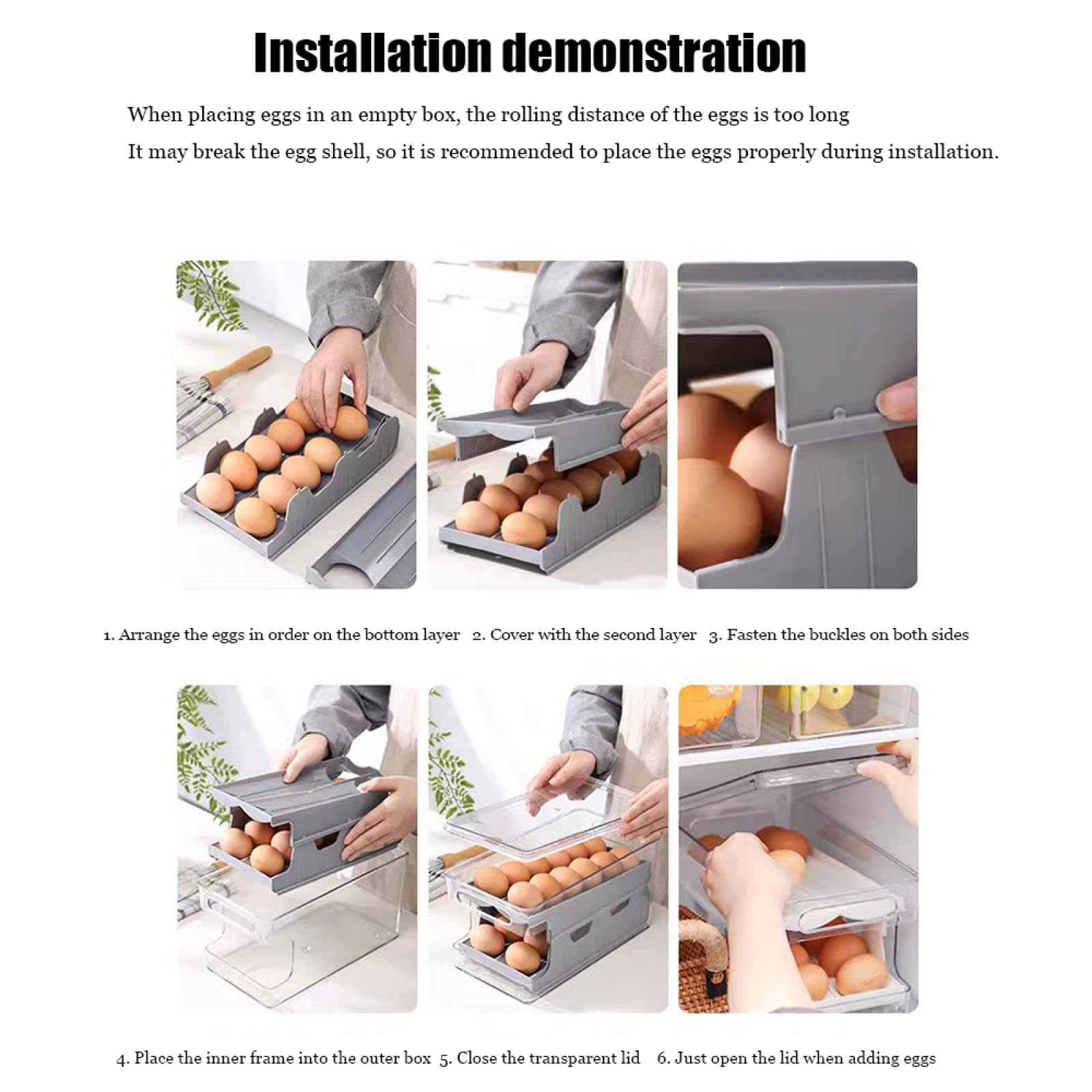 Caja de Almacenamiento de Huevos de Doble Capa,Soporte para Huevos para refrigerador,Almacenamiento de Huevos para encimera,Organizador de Huevos,Dispensador de Huevos para refrigerador