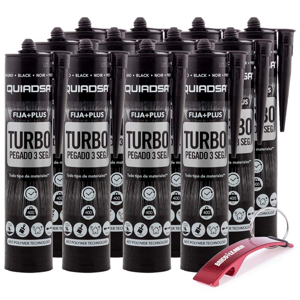 Quiadsa Fija Plus Turbo Polimero 290ml + Llavero Bricolemar de Regalo (12 x 290ml - Negro)