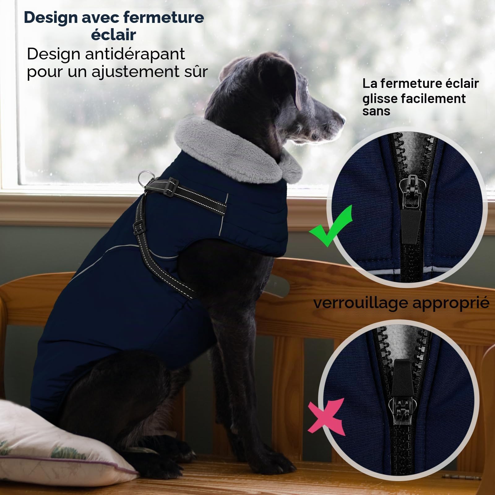 Manteau Chien Hiver avec Harnais, Manteaux Imperméables pour Chiens, Veste avec Harnais, Bouledogue Français/Cocker Spaniel/Lévrier