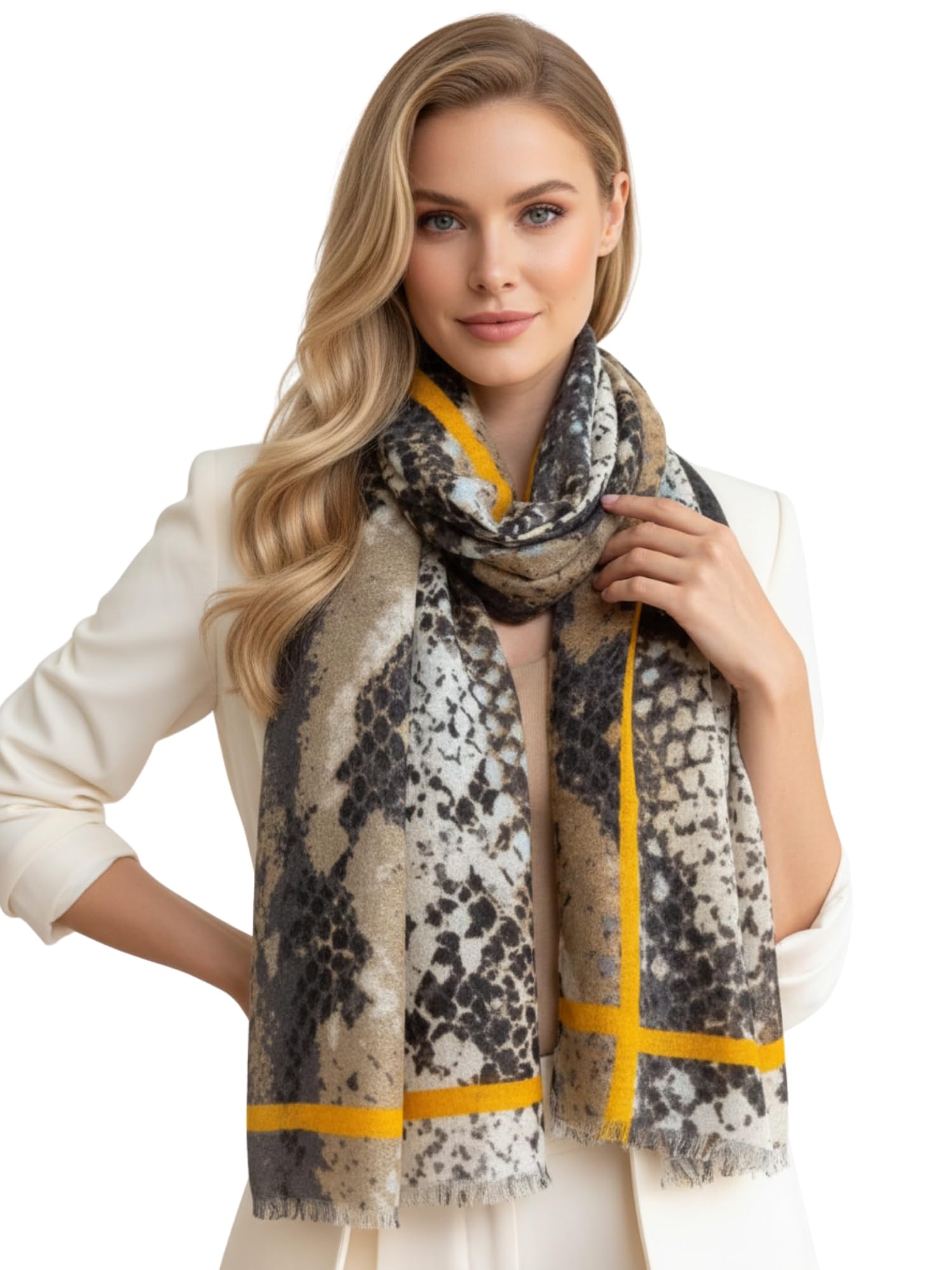 The Accessory Co. Women's Taupe Mustard Large Snakeskin Scarf For Leopard Print Stripe, Animal Shawl Wrap, Lightweight Scarves, Mustard Yellow Orange Blue Pink Grey (Taupe Mustard)