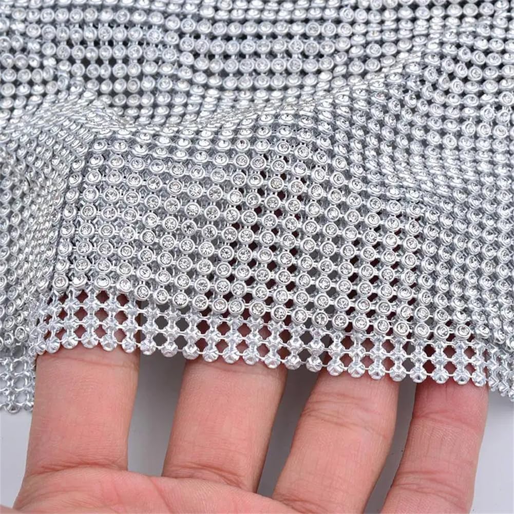 45X120cm Aluminum Mesh Rhinestones Trim Metal Fabric Crystal Mesh Banding Sewing Strass Applique Silver