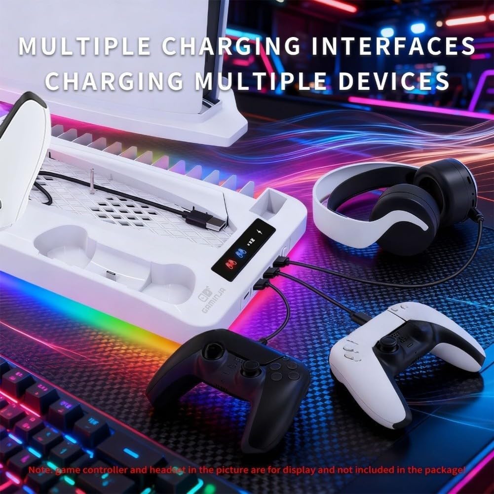 per PS5 Pro Slim Base di raffreddamento con luce RGB per PS5 Pro Slim | Efficiente dissipazione del calore, previene il surriscaldamento, prolunga la vita della console, funzionamento silenzioso