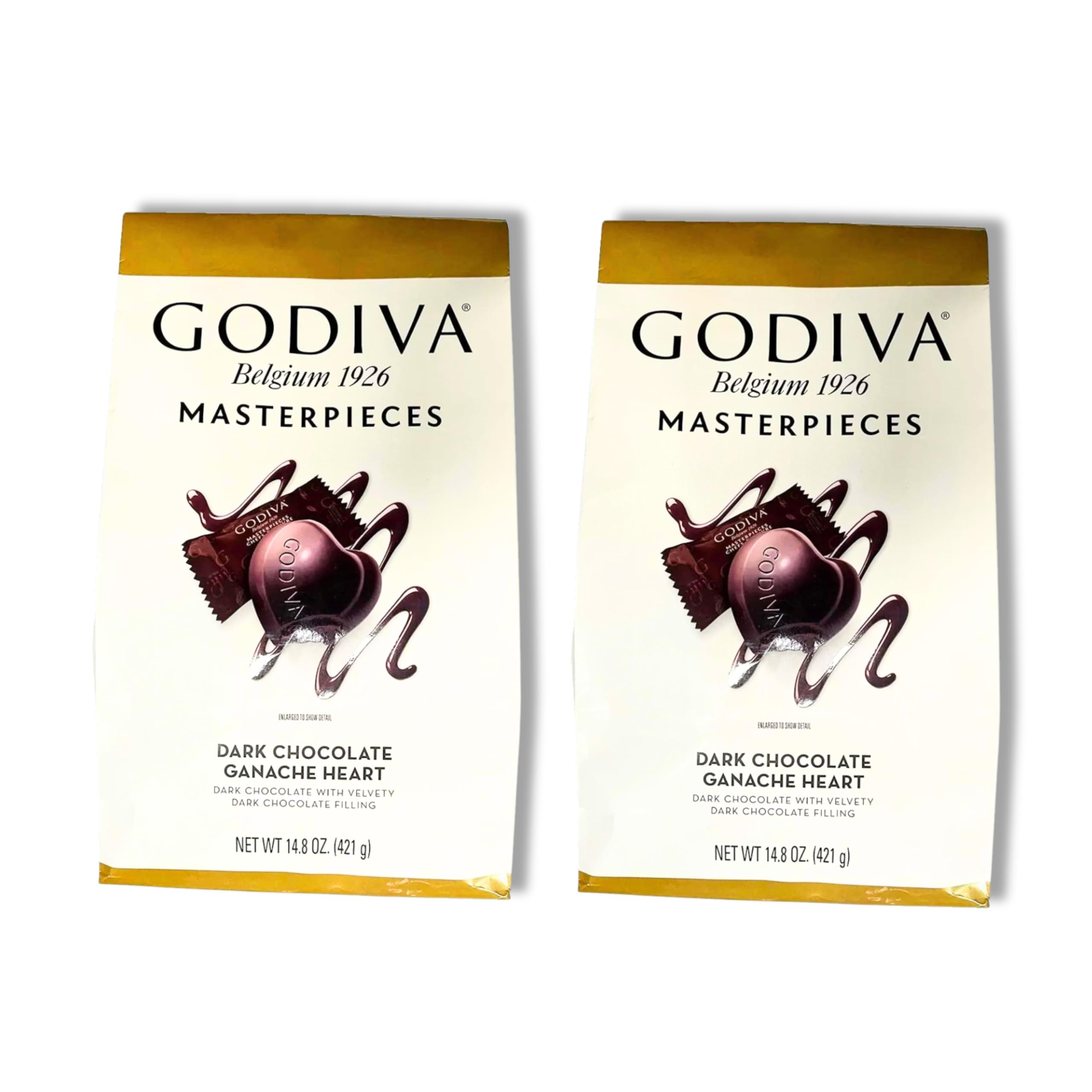 CC Goods Godiva Belgium Masterpieces Dark Chocolate Ganache Hearts Valentines Day Candy - 3 Set of 2- 29.6 oz Total 14.8 Per Bag Bulk Individually Wrapped Chocolates