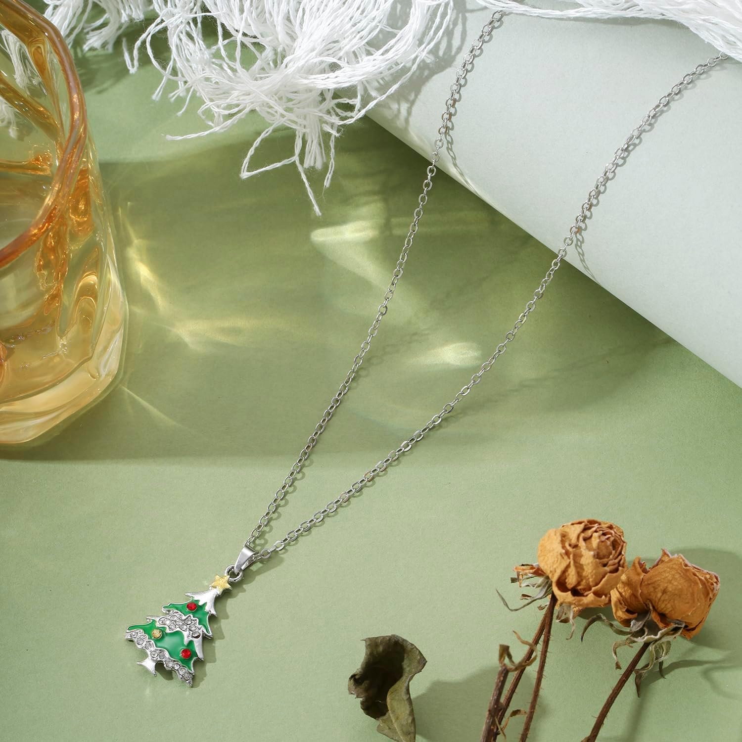 Stars Christmas Tree Pendant Necklace for Women Sweet Christmas Bell Santa Collarbone Chain Snowflake Apple Necklace for Friends Christmas Gift - Image 8