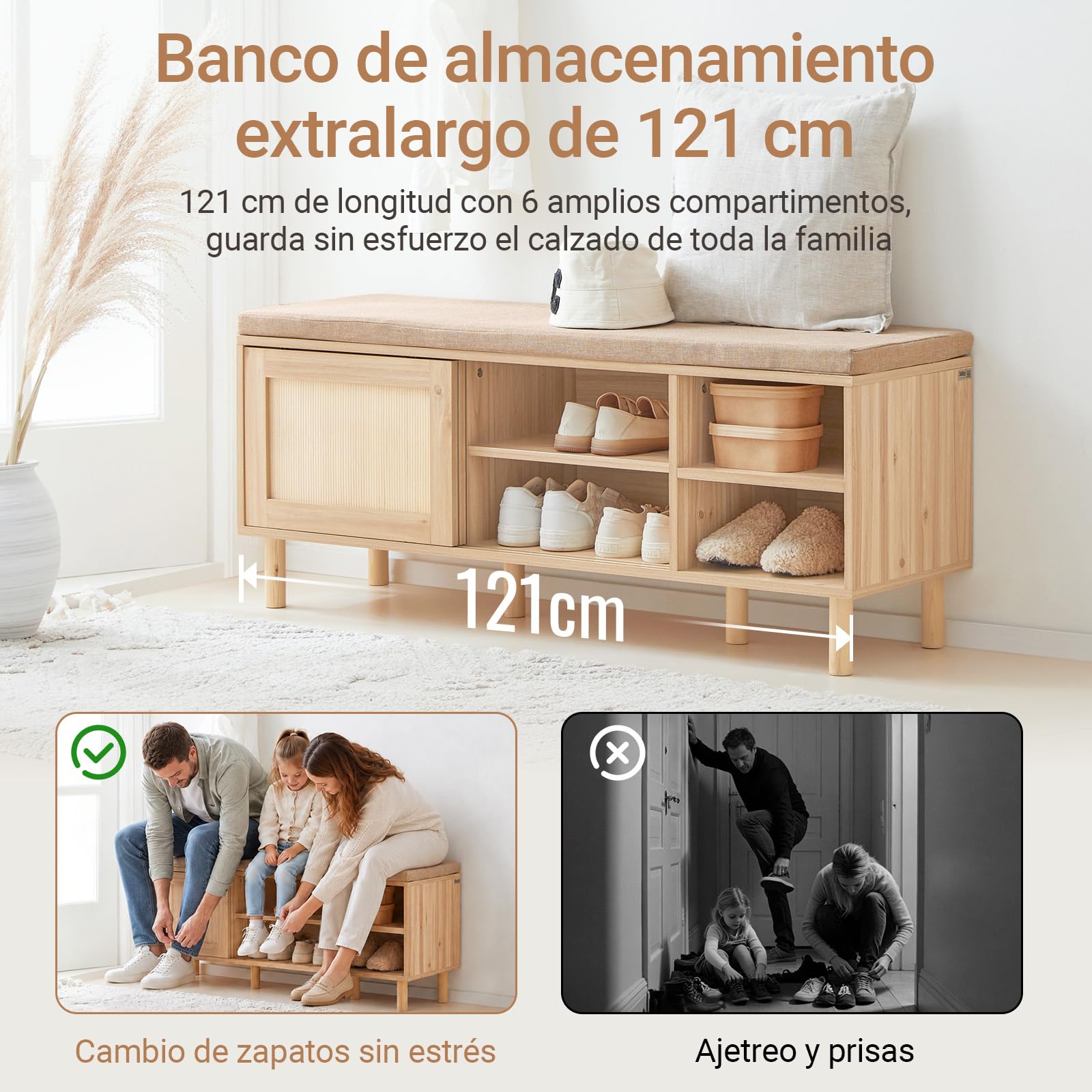 SoBuy Banco Zapatero con Puertas ratán 121x35x49cm para recibidor